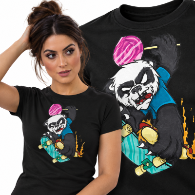 KOSZULKA DAMSKA ANIMOWANA PANDA SKATE